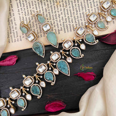 Exclusive Aqua Blue Victorian Diamond Short Neckpiece-VV1940
