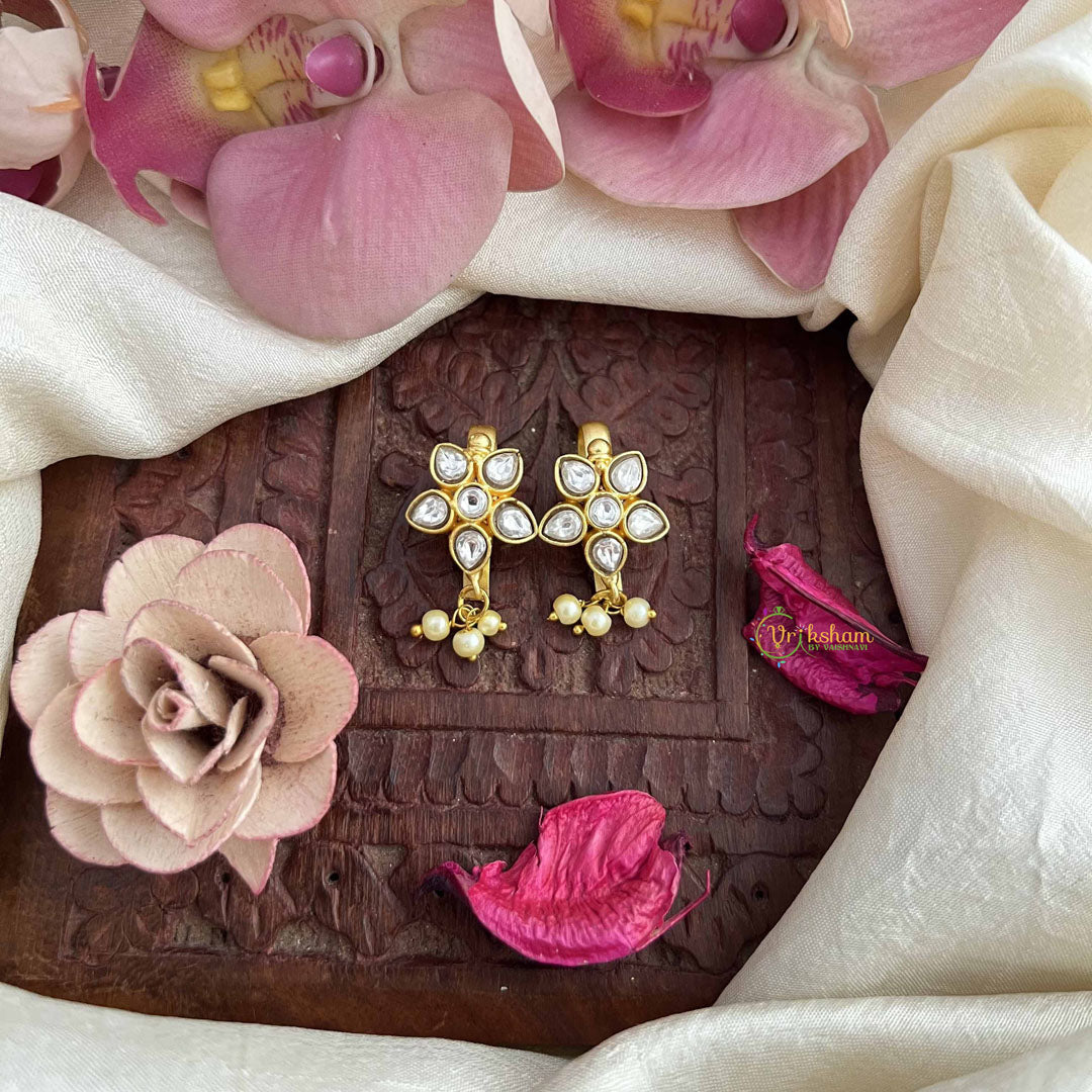 Vriksham Elegant Sunflower Style Kundan Jadau Press Bugadi-White-Pearls-J3800