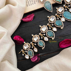 Exclusive Aqua Blue Victorian Diamond Short Neckpiece-VV1940