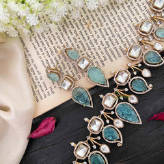 Exclusive Aqua Blue Victorian Diamond Short Neckpiece-VV1940