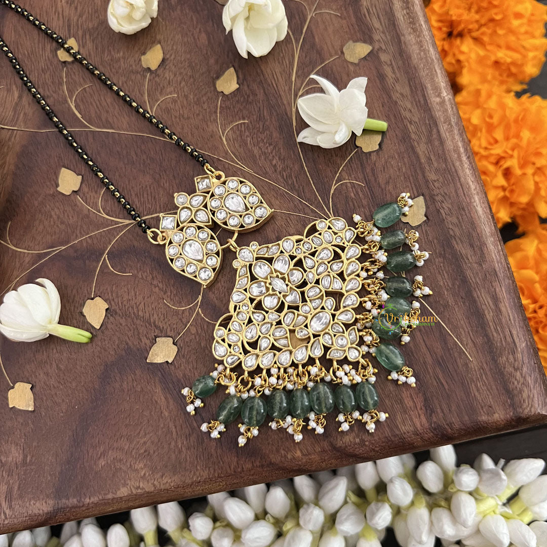 Vriksham Designer Floral Style With Two Maanga Pendant Kundan Jadau Reversible Magalsutra-Aqua Green Bead-J3450