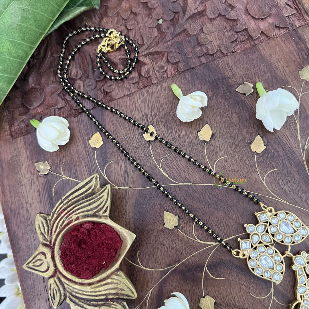 Vriksham Designer Floral Style With Two Maanga Pendant Kundan Jadau Reversible Magalsutra-Aqua Green Bead-J3450