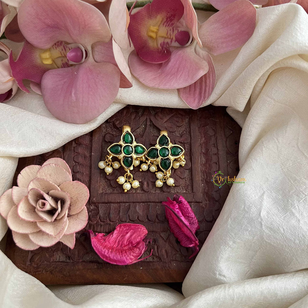 Vriksham Traditional Floral Motif Style Kundan Jadau Press Bugadi-Green-Pearls-J3804