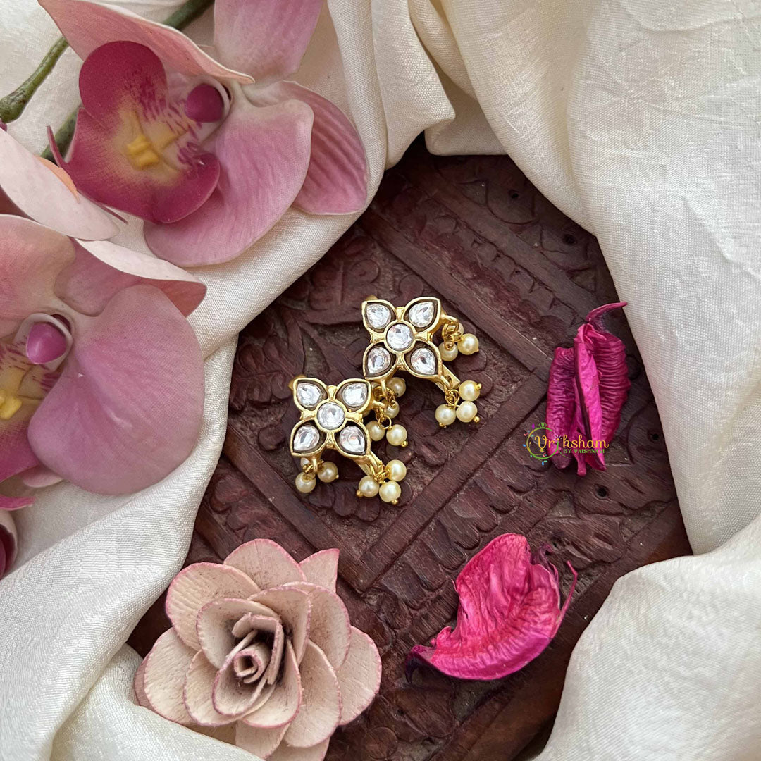 Vriksham Traditional Floral Motif Style Kundan Jadau Press Bugadi-White-Pearls-J3805
