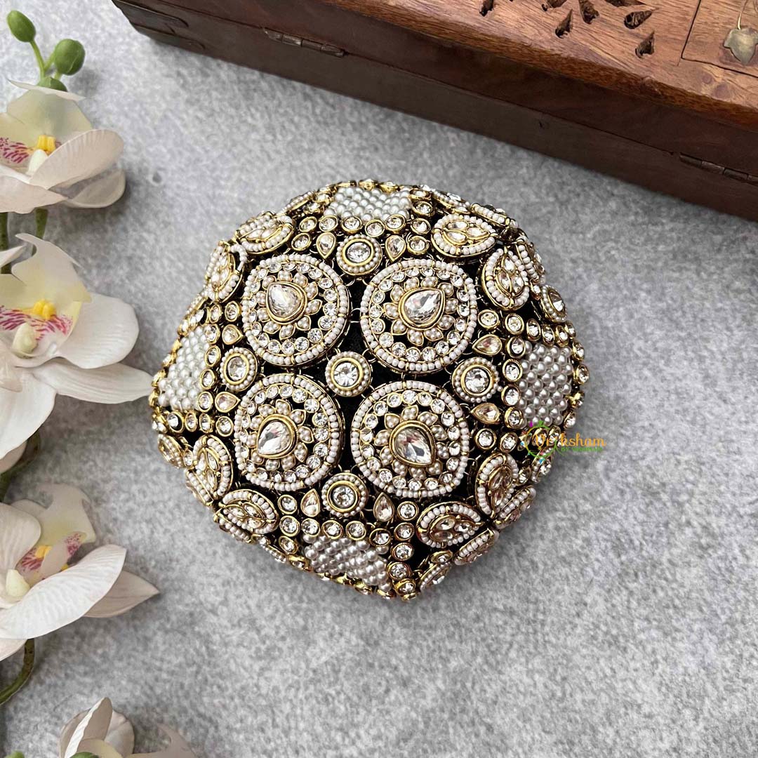 Vriksham Exquisite Kundan & Pearl Pear Style With Hair Bun Cage Accessory-H1304