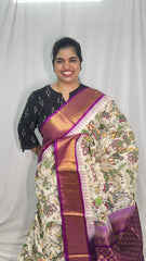 Off White Silk Cotton Kalamkari Saree-Handloom-VS4098