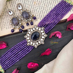 Elegant Victorian Diamond Layered High Neck Choker-Purple-VV1733