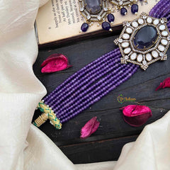 Elegant Victorian Diamond Layered High Neck Choker-Purple-VV1733