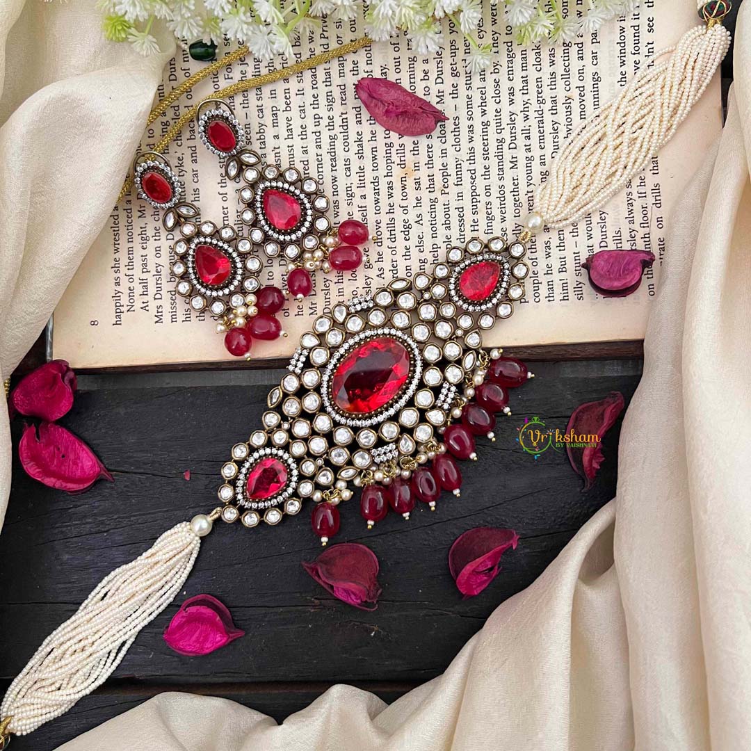 Pearl Victorian Diamond High Neck Choker-RED-VV002