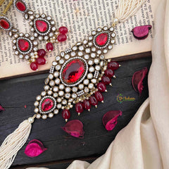 Pearl Victorian Diamond High Neck Choker-RED-VV002