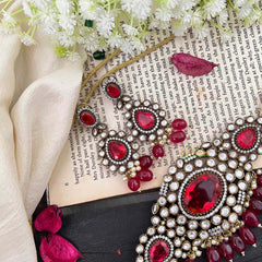 Pearl Victorian Diamond High Neck Choker-RED-VV002