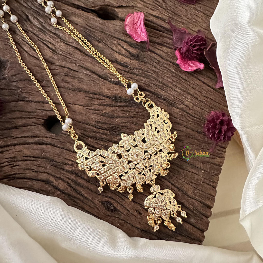 Elegant AD Stone Pendant Chain-White-G15412