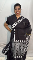 Vriksham Black With White Printed Cotton Mulmul Saree-VS4609
