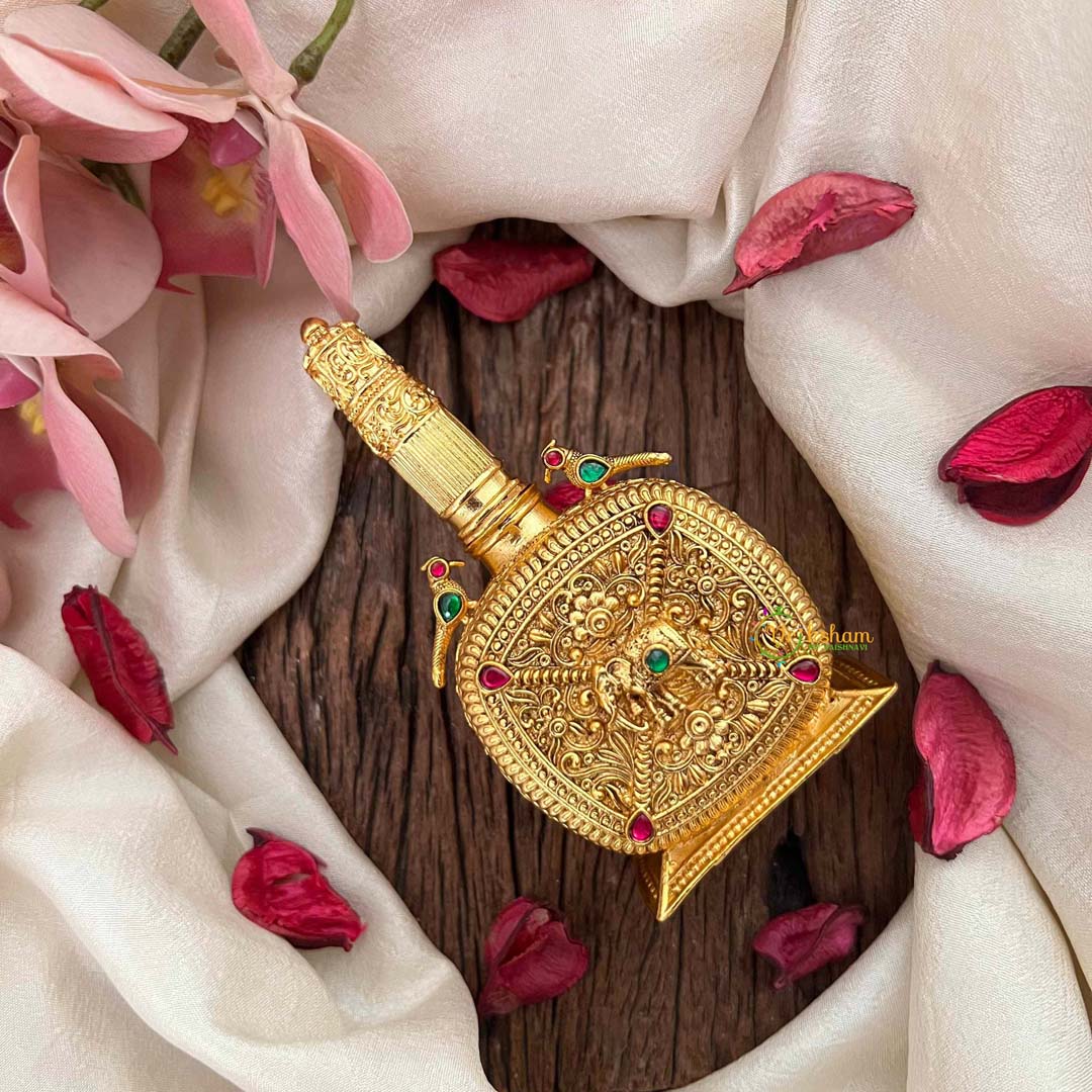 Vriksham Antique Gold Pendant With Parrot Motifs Kumkum Box-G21208