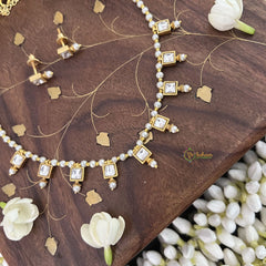 Vriksham Designer Pearl Choker Style Square Pendant Kundan Jadau Neckpiece-White-J3400