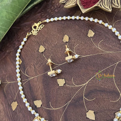 Vriksham Designer Pearl Choker Style Square Pendant Kundan Jadau Neckpiece-White-J3400