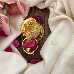 Vriksham Lakshmi Engraved Pearls Drop Style Ruby & Emerald Accents Kumkum Box-G21209