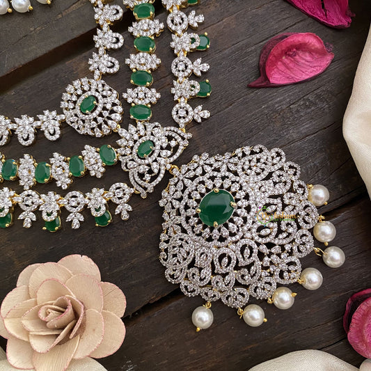 Vriksham Layered American Diamond White & Green Neckpiece-G16900