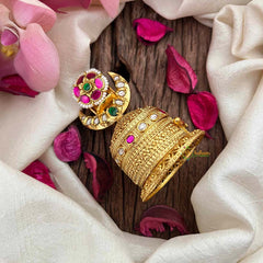 Vriksham Antique Crescent Floral Ruby & Emerald Stones Kumkum Box-G21210