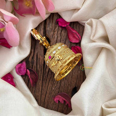 Vriksham Antique Crescent Floral Ruby & Emerald Stones Kumkum Box-G21210