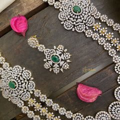 Vriksham Bridal Layered American Diamond Haram-Green-White Tone-G16878