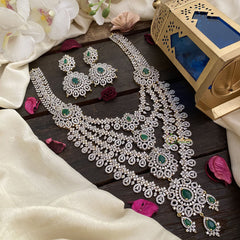 Vriksham Exquisite Bridal Layered American Diamond Neckpiece-Green-G16879