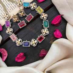 Elegant Navrathna Victorian Diamond Neckpiece-VV1778