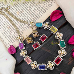 Elegant Navrathna Victorian Diamond Neckpiece-VV1778