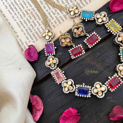 Elegant Navrathna Victorian Diamond Neckpiece-VV1778