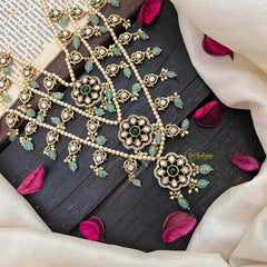 Premium 3 Lada Victorian Diamond Mala-Aqua Green Bead-Pearl-VV1790