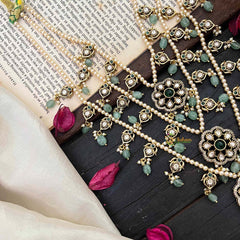 Premium 3 Lada Victorian Diamond Mala-Aqua Green Bead-Pearl-VV1790