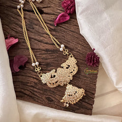 AD Stone Dual Bird Pendant Chain-White-G15421