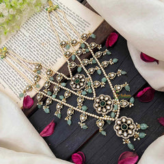 Premium 3 Lada Victorian Diamond Mala-Aqua Green Bead-Pearl-VV1790