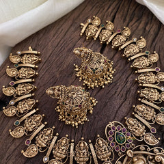 Gold Look Alike Lakshmi Pendant Short Neckpiece-Gold bead-G11317