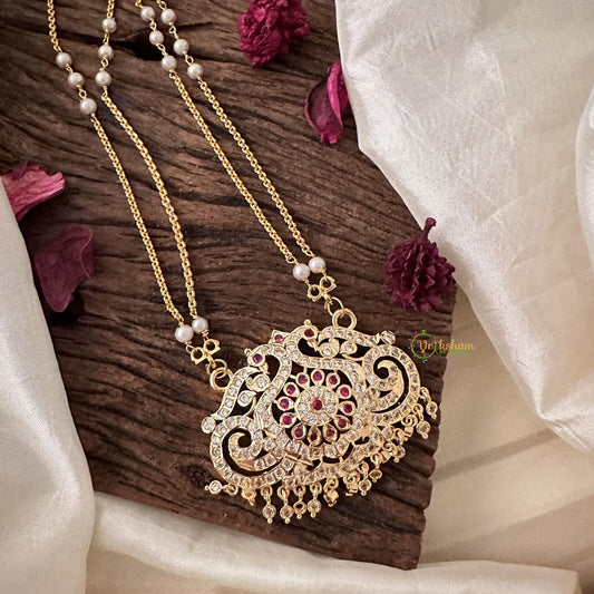 Elegant Dual Peacock AD Stone Pendant Chain-G15456