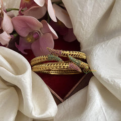 Unique Gold Alike Red Green AD Stone Bangle Set-G14780