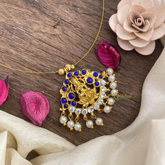 Lakshmi Pendant Blue Kemp Stone Invisible Neckpiece-G15546