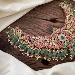 Kundan Jadau Short Neckpiece - Beads and Pearls - J2101