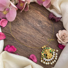 Lakshmi Pendant Green Kemp Stone Invisible Neckpiece-G15548