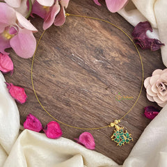 Green Jadu Kundan Krishna Pendant Invisible Neckpiece-G15568