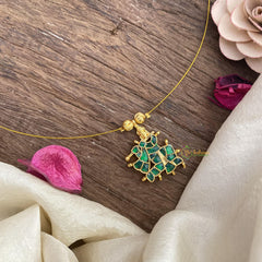 Green Jadu Kundan Krishna Pendant Invisible Neckpiece-G15568