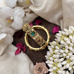 Vriksham Peacock Motif Antique Gold Bangles with Kundan Work-Screw Type Bangles-G19908