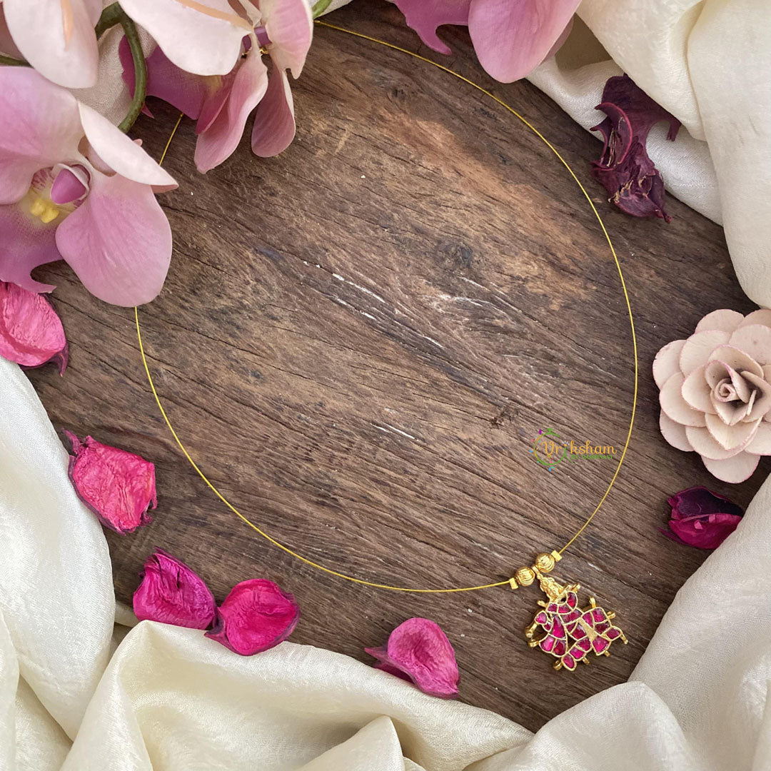 Red Jadu Kundan Krishna Pendant Invisible Neckpiece-G15567