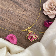 Red Jadu Kundan Krishna Pendant Invisible Neckpiece-G15567