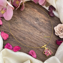 Red Jadu Kundan Krishna Pendant Invisible Neckpiece-G15567