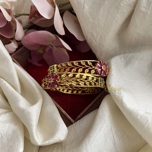 Premium Gold Alike Floral AD Stone Bangle Set-G14787