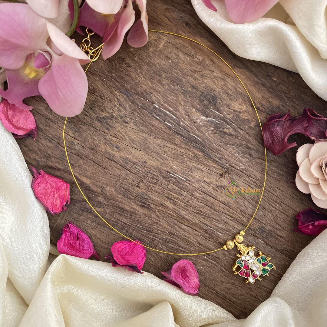 Red Green Jadu Kundan Krishna Pendant Invisible Neckpiece-G15569