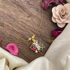 Red Green Jadu Kundan Krishna Pendant Invisible Neckpiece-G15569