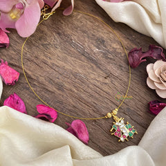 Red Green Jadu Kundan Krishna Pendant Invisible Neckpiece-G15569