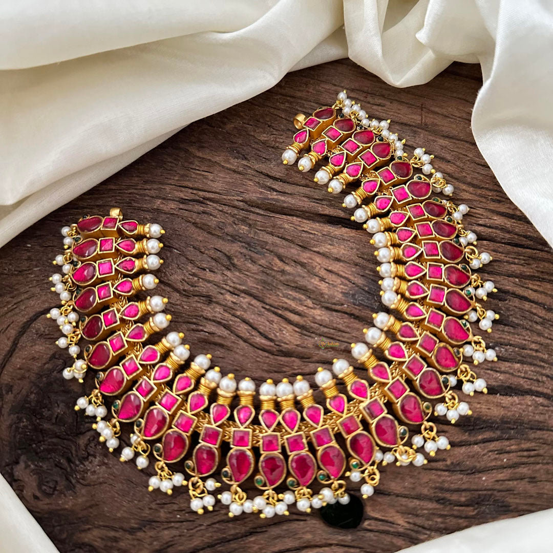 Elegant Kundan Jadau Manga Guttapusalu - Red - J2107